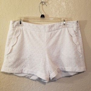 Cynthia Rowley Womens White Eyelet Ruffled Shorts Size 10